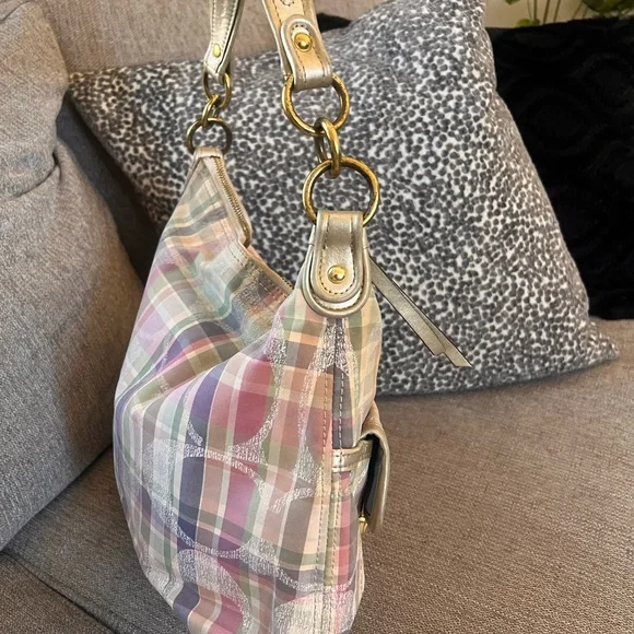 Coach Poppy Madras Tartan Pastel Plaid Hobo Shoulder Bag - Picture 4 of 13